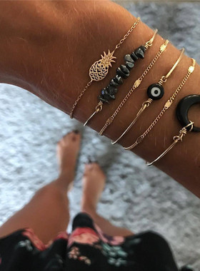 波西米亚风眼睛月亮贝壳元素手链