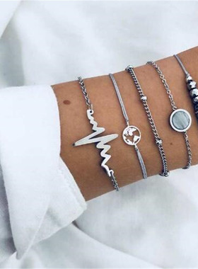 欧美风心电图圆形手链