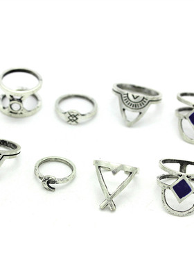 欧美风百搭滴油几何月亮关节戒指