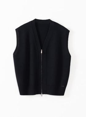 玛洛薇 M-36501 气质简约V领宽松毛衣马甲针织背心上衣