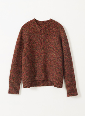 玛洛薇 M-36589 老钱风花纱针织羊绒衫圆领长袖宽松毛衣