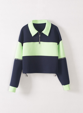 玛洛薇 M-71530 宽松休闲拼色柔软套头卫衣女