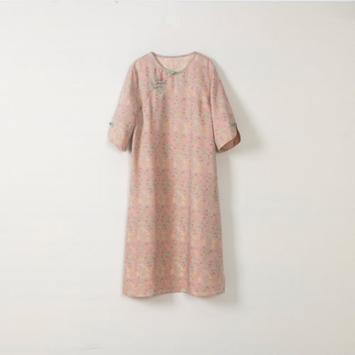 玛洛薇 M-93231 新中式真丝连衣裙女盘扣中长裙