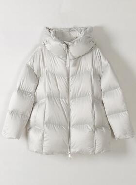 玛洛薇 M-60609 白鹅绒加厚中长款连帽保暖羽绒服