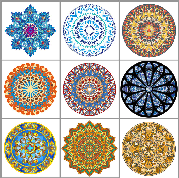 华丽复古欧式圆形吊顶地毯花纹图案eps矢量素材