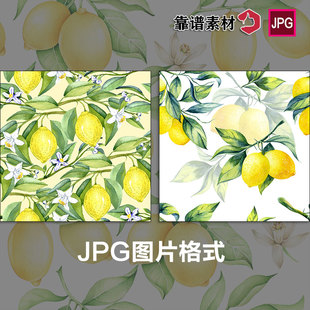 手绘夏天柠檬图案水果泳装服饰家居面料印花图案背景图片设计素材