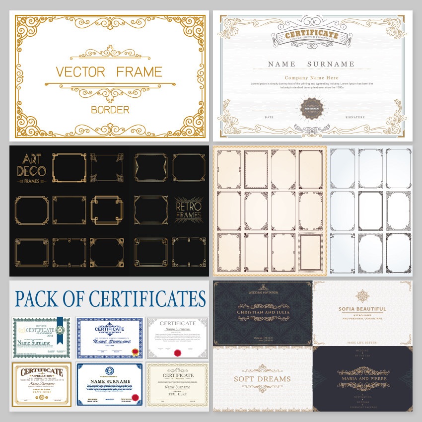 简约证书欧式花纹边框线条eps矢量素材