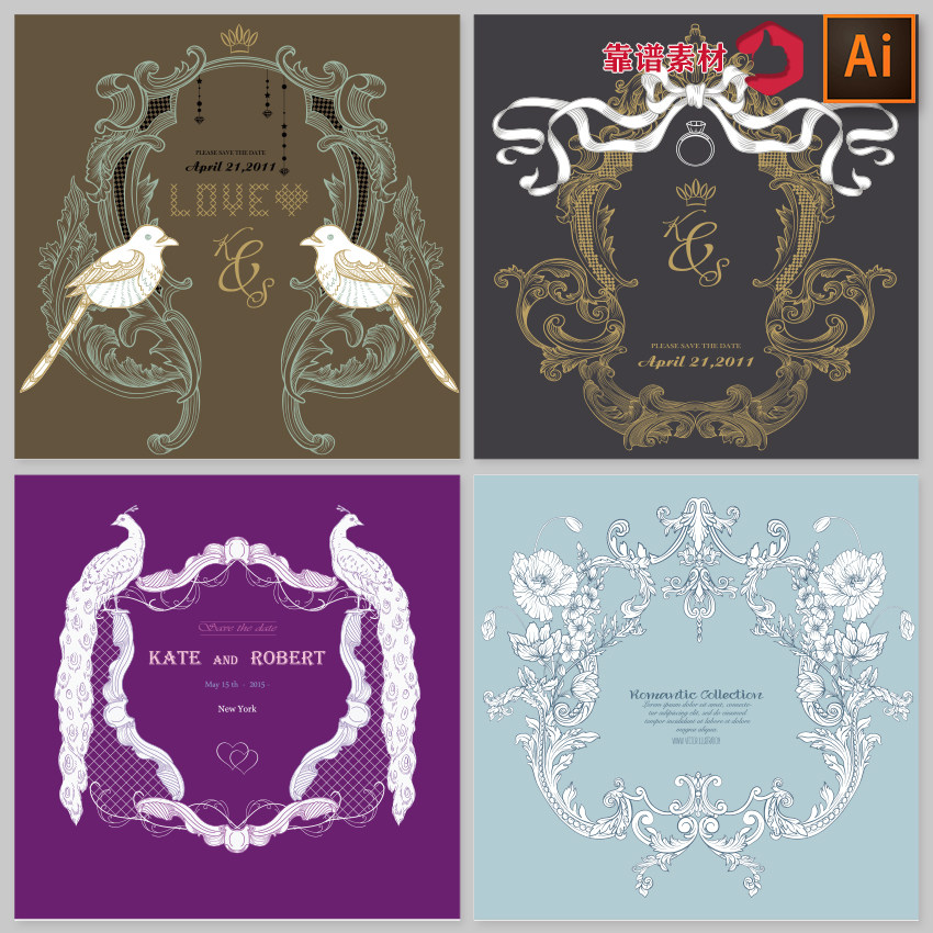 复古欧式矢量花纹边框设计素材