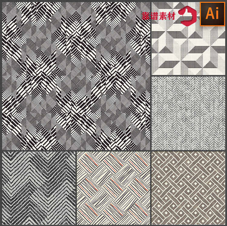 简单服饰家居墙纸黑白几何线条格子抽象矢量无缝印花图案设计素材