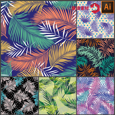 热带雨林松针棕榈树叶服饰墙纸家居印花图案矢量设计素材2596