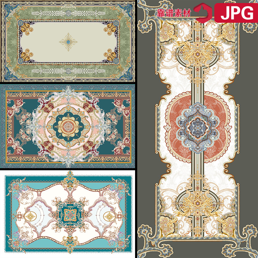 复古精美皇室宫廷欧式花纹地毯图案图片设计素材
