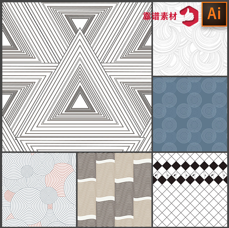 折线曲线条圆圈几何抽象装饰画地毯抱枕服装印花图案矢量设计素材