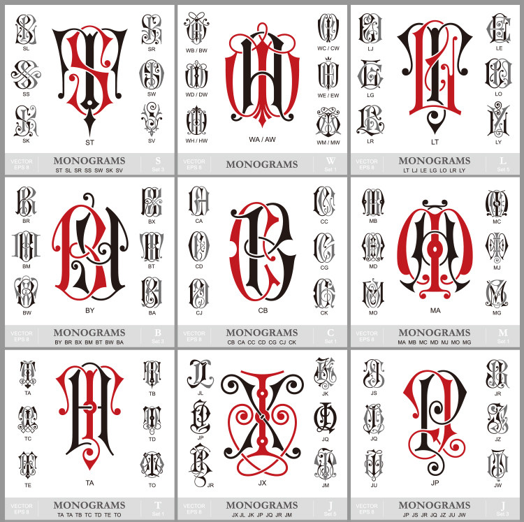 欧式复古创意英文字母组合logo设计eps矢量素材