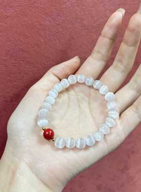 原创猫眼石手链仙女风帝王红砂手串时尚闺蜜情侣礼物显肤色百搭