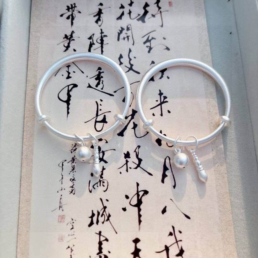 足银9999纯银古法宝宝童镯银手镯送男女婴儿童小孩镯子满月礼物