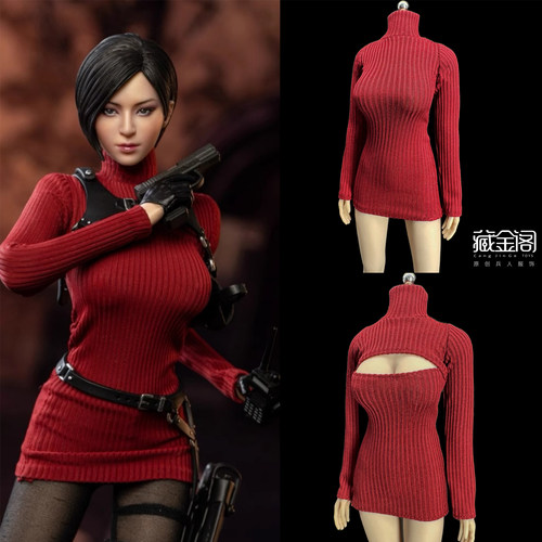 1/6女兵人衣服 CJG艾达王红色高领连衣裙 适合12寸包胶女素体