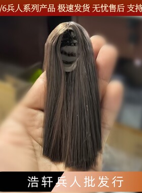 1/6女兵人头雕改发用的假发发套 带后脑壳 A39：褐色长直发
