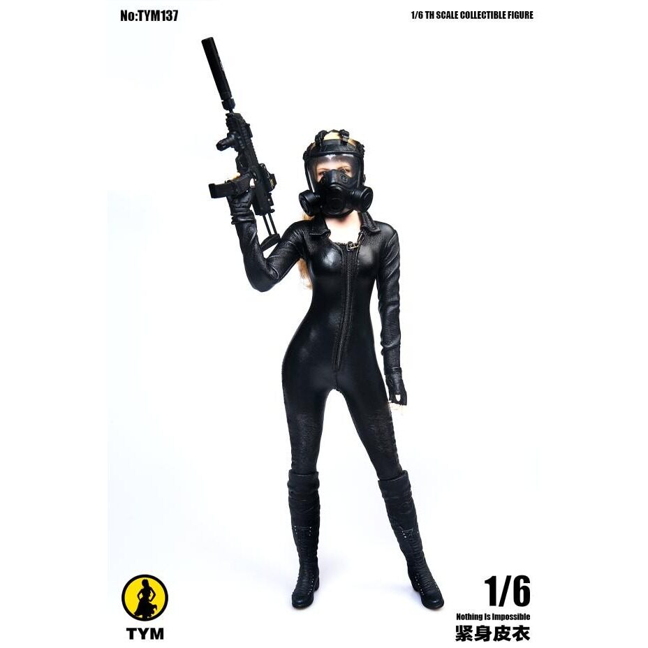 现货 TYM137 1/6紧身性感连体机车女皮衣 女兵人服装配件不含素体