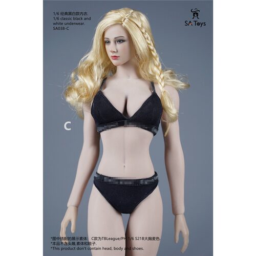 现货 1/6女兵人经典黑白款内衣内裤SA Toys SA038 适合包胶女素体