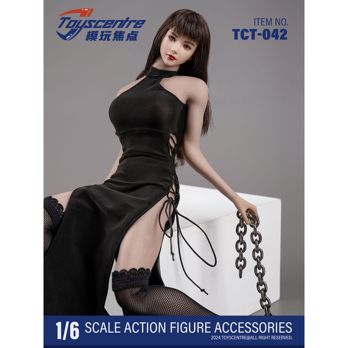 TCT-042 女款1/6 性感高腰镂空双开叉绑带连衣裙 兵人模型 武士刀