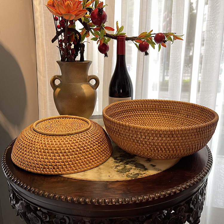 水果篮 越南秋藤编织果盘 糖果盘干果盘 田园风收纳筐 面包点心盘