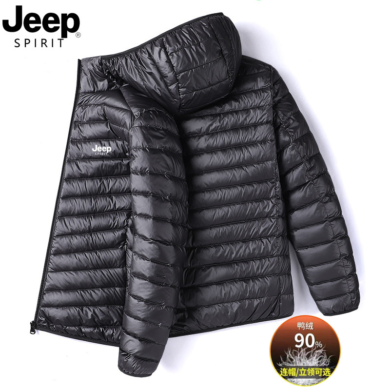 JEEP SPIRIT正品羽绒服男冬季连帽立领上衣防风保暖轻薄休闲外套