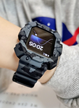 适用苹果iwatch8表壳一体表带硅胶applewatch567SE迷彩运动表带潮