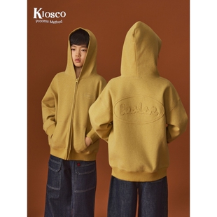KIOSCO秋款复古姜黄色休闲风儿童保暖连帽卫衣宽松纯色上衣