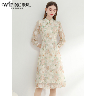 显瘦旗袍改良国风裙子 女装 未风雪纺印花连衣裙女春2026年春装 新款