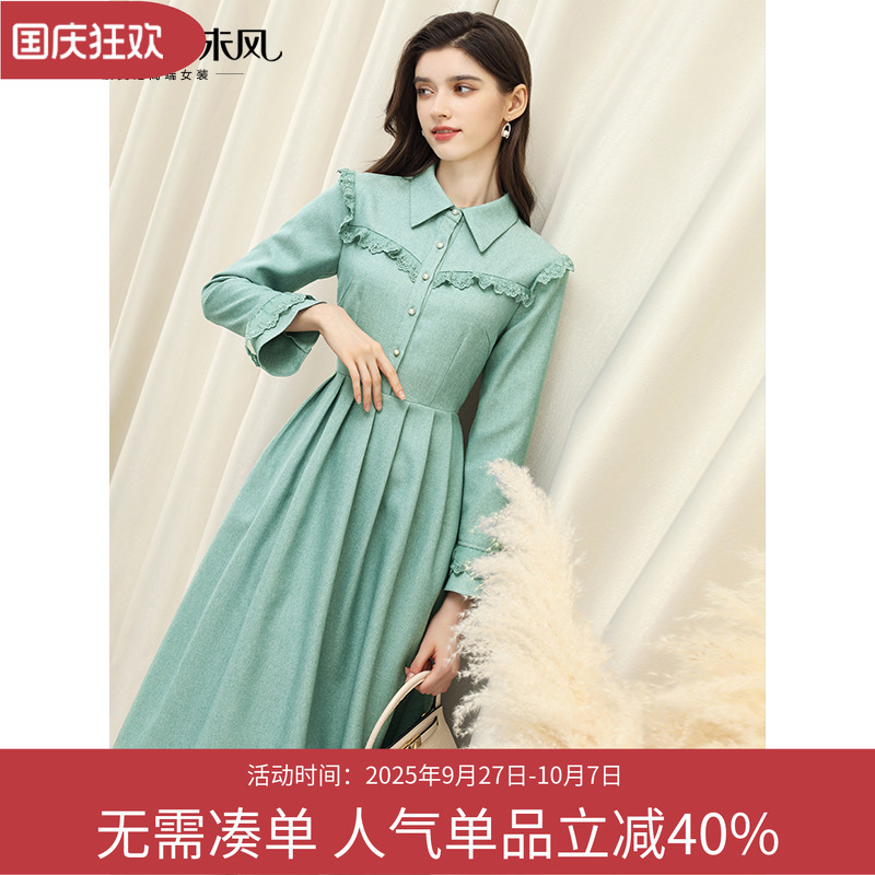未风衬衫翻领连衣裙女长袖裙子