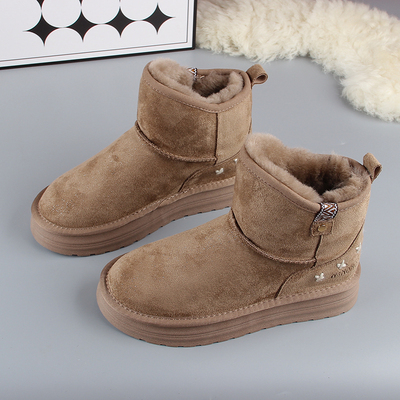 时尚真皮羊毛女士雪地靴2025冬款