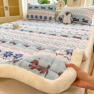 秋冬保暖卧室加厚牛奶绒床褥垫带松紧绑定床垫夹棉床盖夹棉床单