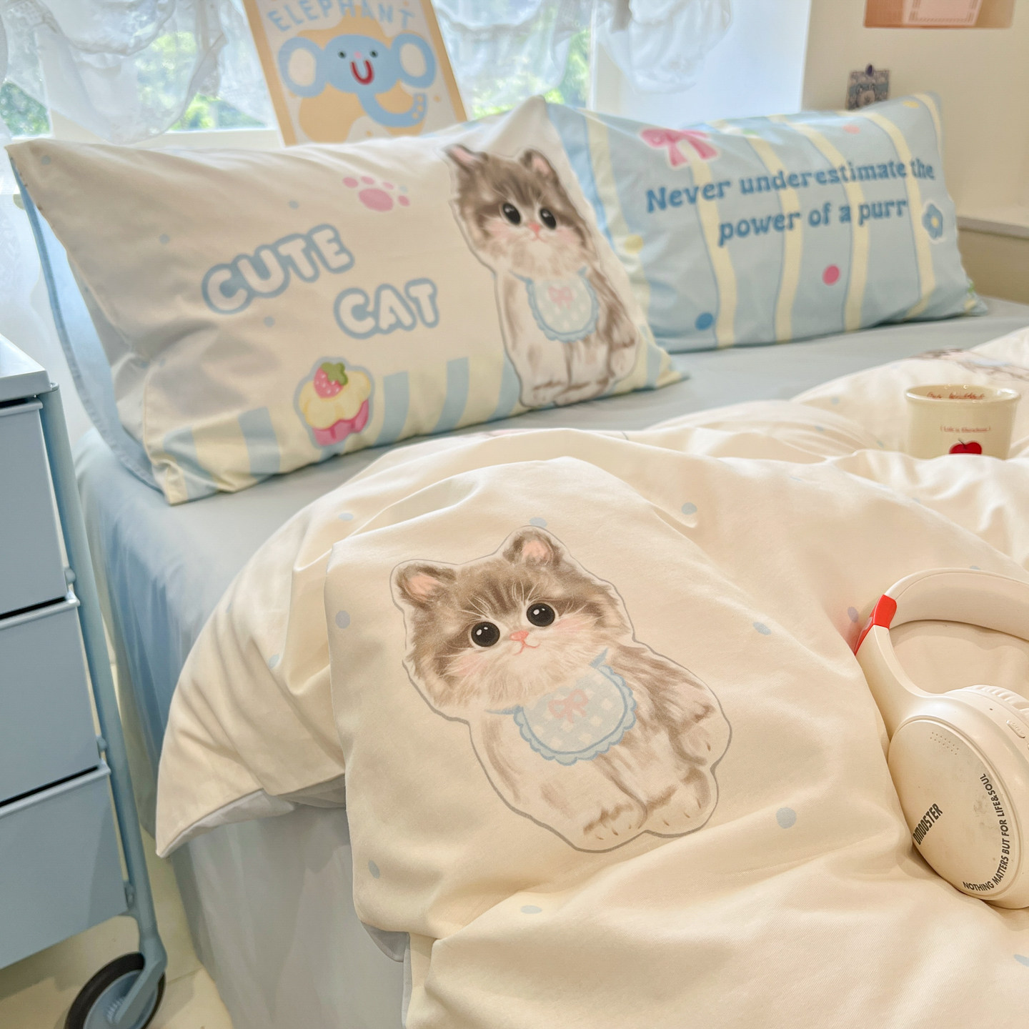 萌宠乐园可爱猫咪全棉四件套少女心纯棉斜纹被套亲肤舒适床单床笠