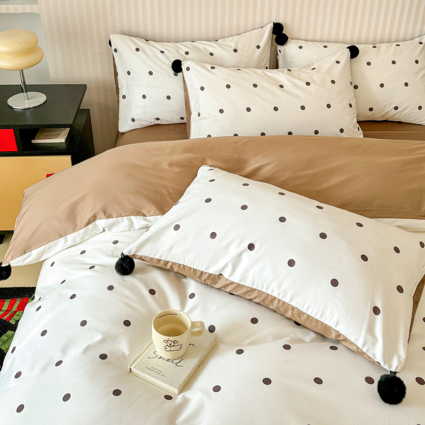小清新波点毛球球亲肤长绒棉全棉四件套简约宿舍加厚裸睡纯棉床品