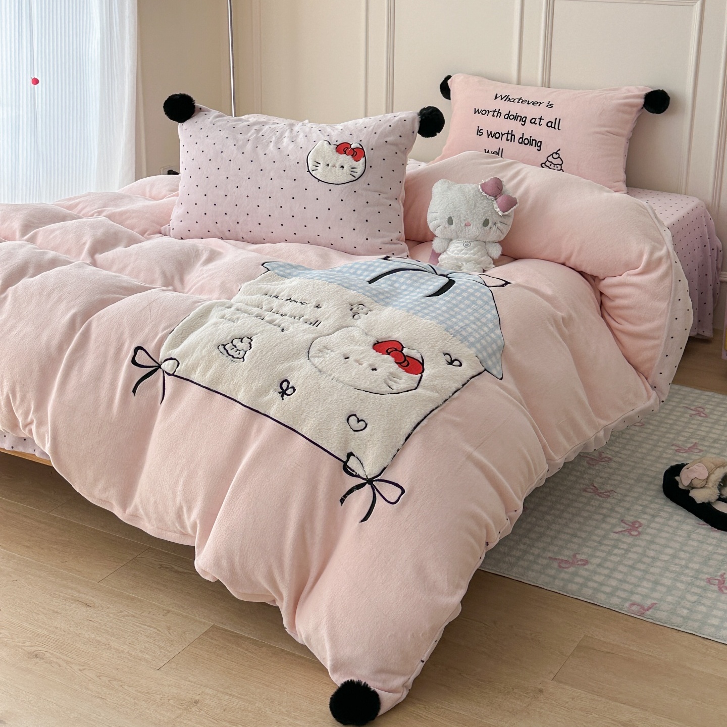 秋冬保暖毛球款牛奶绒四件套