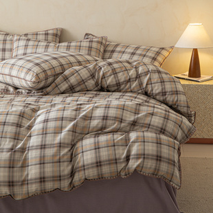 棉麻三角针工艺贝壳边四件套亲肤干爽透气被套简约学生三件套床单