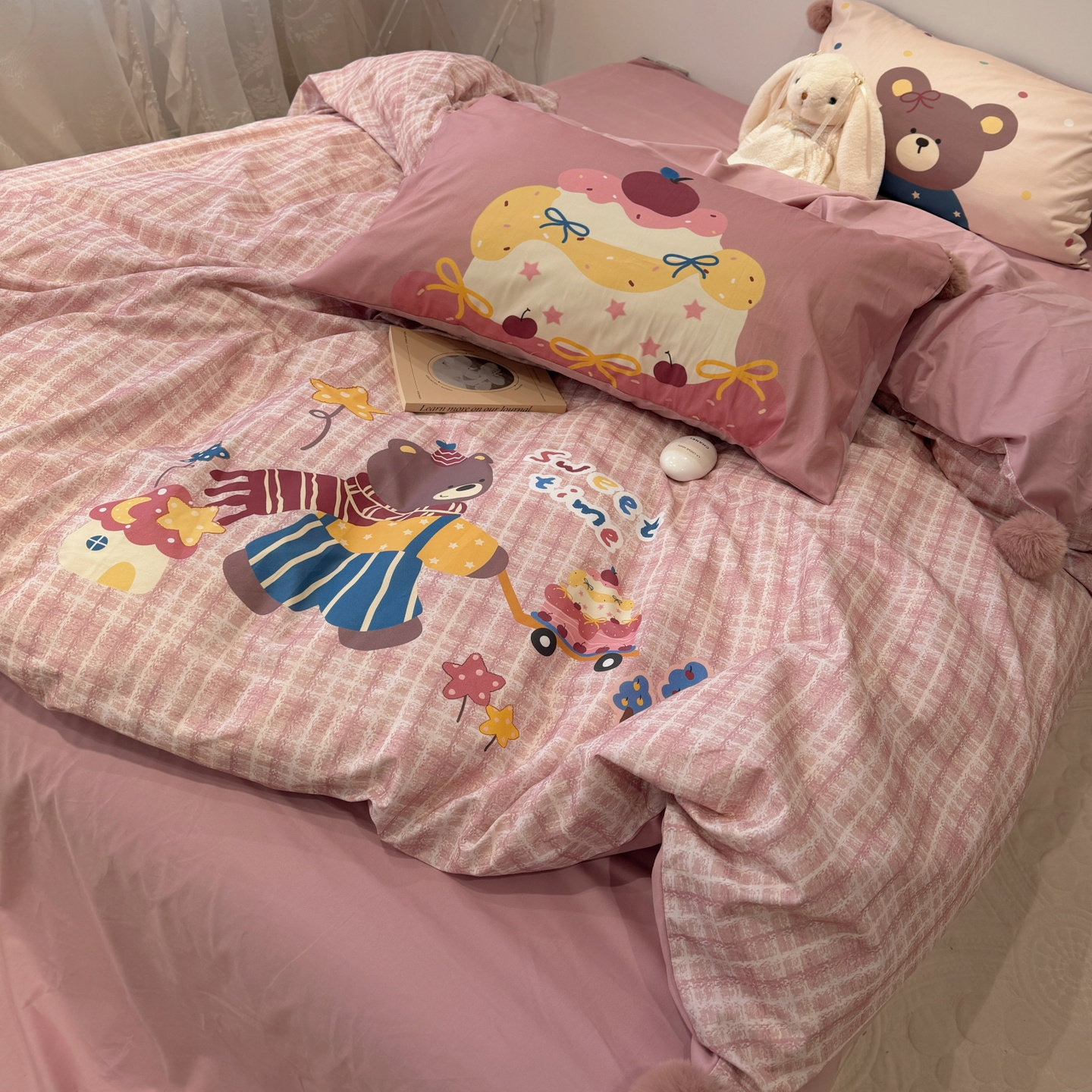 加厚全棉磨毛四件套卡通毛球款纯棉被套1.5m1.8米软糯床单床笠