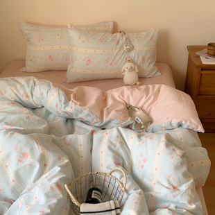 清新全棉舒适四件套舒适斜纹纯棉被套学生3件套1.5m1.8米亲肤床品