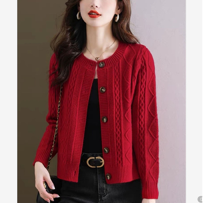 大朗毛衣女秋冬2025新款爆款高端大牌毛衣毛织内搭开衫红色打底衫