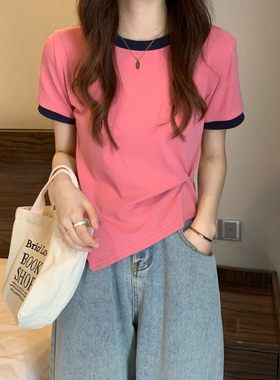 搭配破洞牛仔短裤背带裤子的T恤夏天短袖修身小衫女生夏季上衣服