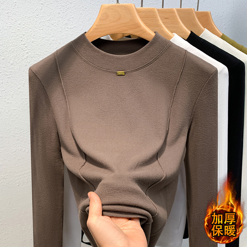 十三行白色小立领半高领打底衫女秋冬新款内搭叠穿9585春秋款T恤