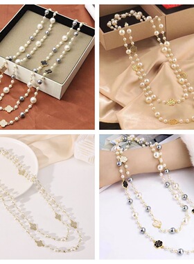 新中式气质长款珍珠项链女民族风时尚多层镂空梅花毛衣链旗袍配饰