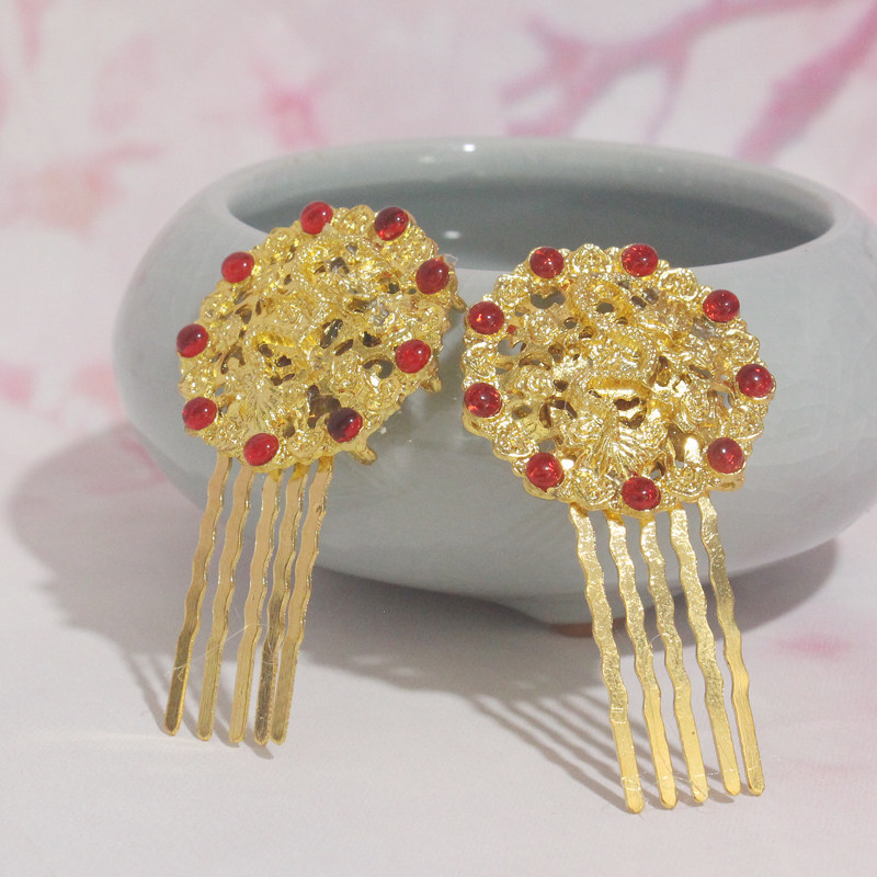 古风头饰孔雀公主掩鬓发梳孔雀蓝龙纹发梳汉服发饰敦煌供养人头冠