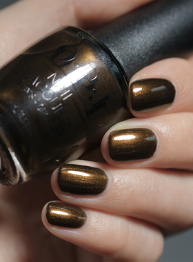 美国OPI指甲油秋冬F026珠光古铜细闪band tease深棕黑巧琥珀免烤