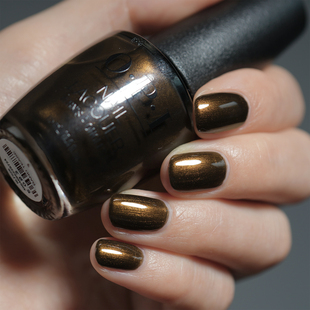 美国OPI指甲油秋冬F026珠光古铜细闪band tease深棕黑巧琥珀免烤