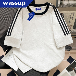 WASSUP美式复古高街短袖T恤男夏季2025新款宽松oversize情侣上衣