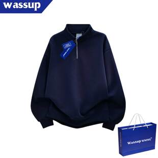 宽松廓形硬挺上衣 2026新款 WASSUP美式 复古半拉链立领卫衣男女春季