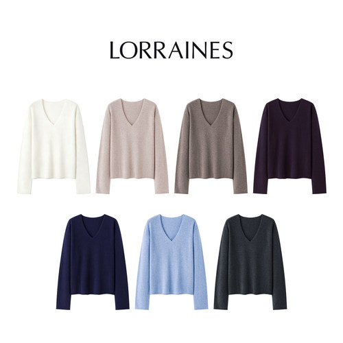 LORRAINES 优雅日常-100baby山羊绒2股28针可机洗亲肤V领长袖针织