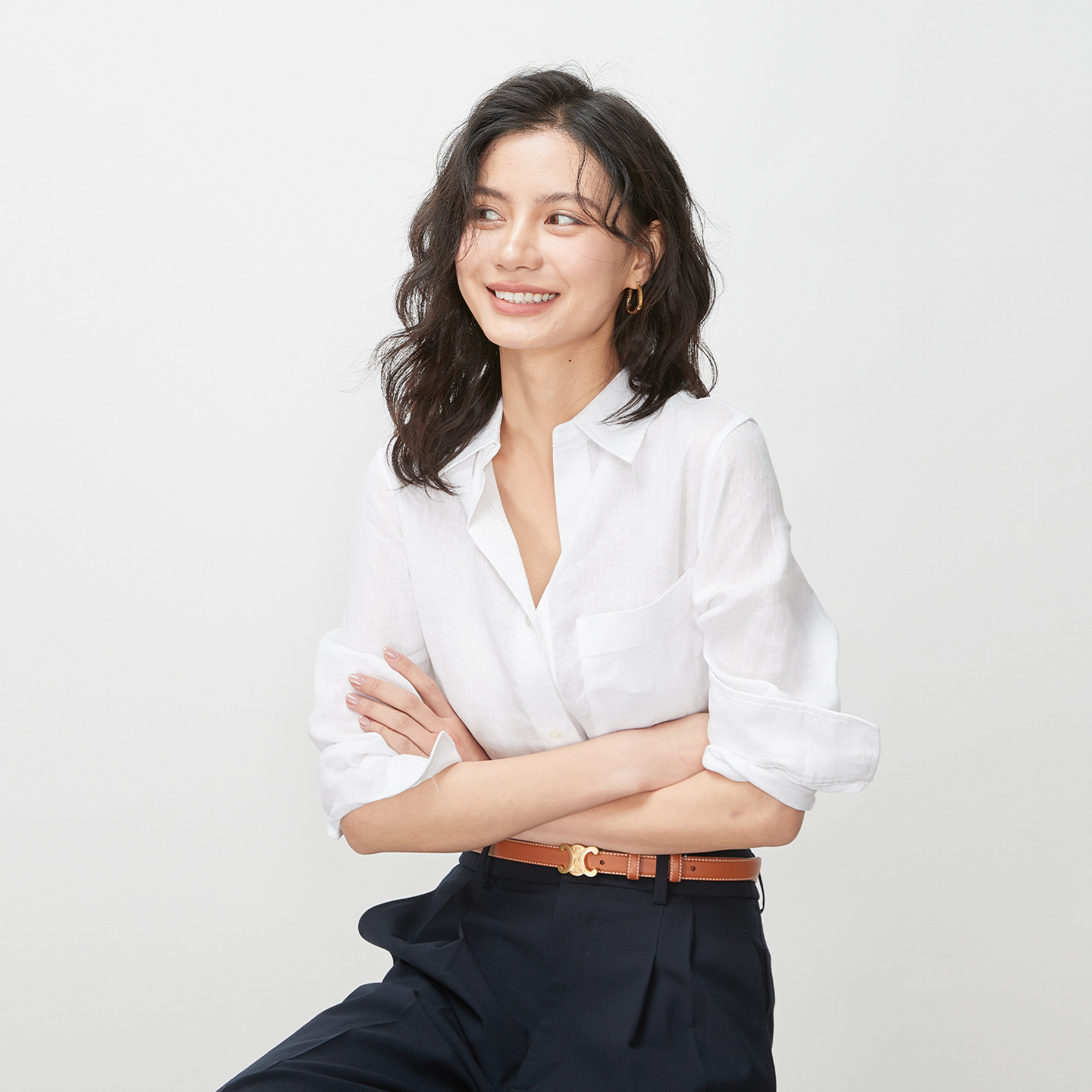 LORRAINE'S 100%亚麻基础款百搭长袖衬衫春季休闲风直筒口袋衬衣