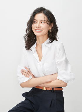 LORRAINE'S 100%亚麻基础款百搭长袖衬衫春季休闲风直筒口袋衬衣